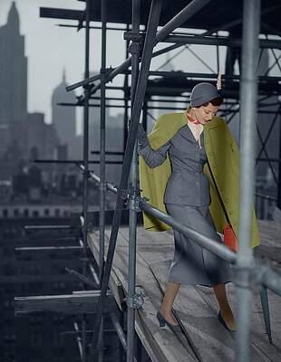 Wall Art featuring the photograph Barbara Mullen On Construction Scaffolding by Erwin Blumenfeld