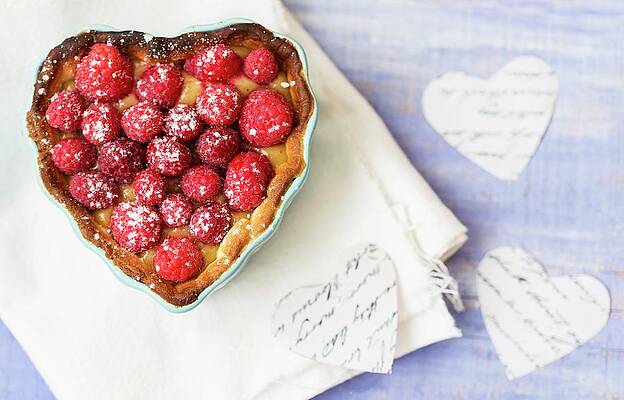A Raspberry Tart In A Heart-shaped Baking Tin Print