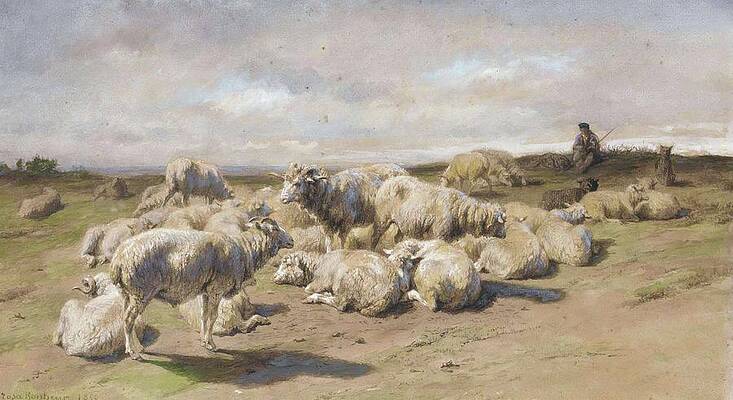 Flock Painting - A Shepherd Resting With His Flock by Rosa Bonheur