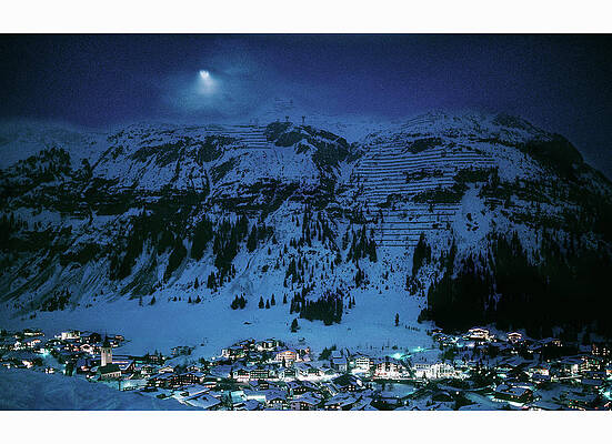 A Snowy Night In A Mountainous Landscape My Moonlight, Lech, Arlberg, Austria Print