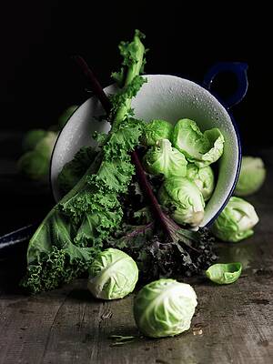 A Still Life Of Kale And Brussels Sprouts Print