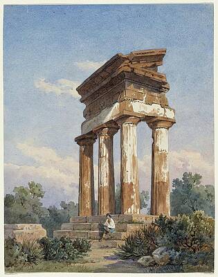 Traditional Painting - A Temple Ruin In Agrigento by Carl Wilhelm Gotzloff