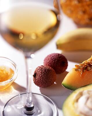 A White Wine Still Life With Lychees Print