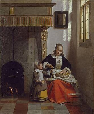 17th Century Painting - A Woman Peeling Apples by Pieter De Hooch