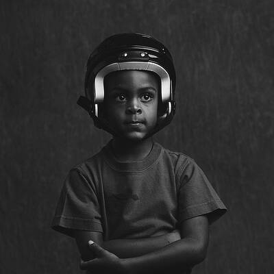 Wall Art featuring the photograph A Young Boy 4-6 Wearing A Football by Stockbyte