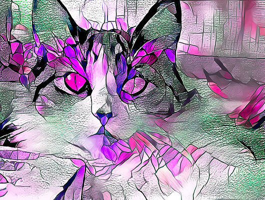 Happy Digital Art - Abstract Calico Cat Purple Glass by Don Northup