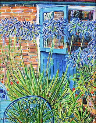 Wall Art featuring the painting Agapanthus By The Blue Door by Seeables Visual Arts