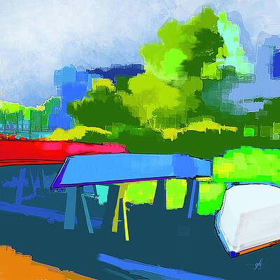 Vibrant Digital Art - Along The Riverwalk by Gina Harrison