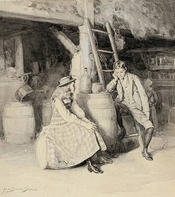 Monochrome Drawing - Alphonse And Cherry In The Barn by Alice Barber Stephens