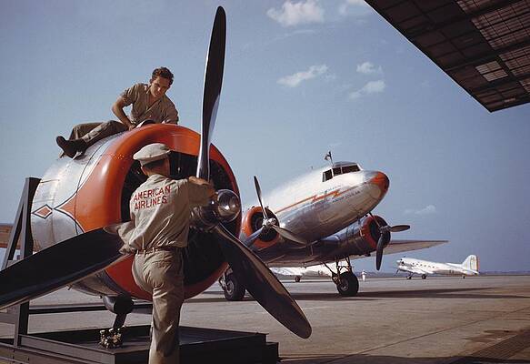 Aircraft Maintenance Scene in Hangar Wall Art