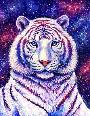 Painting - Among The Stars - Cosmic White Tiger by Rebecca Wang