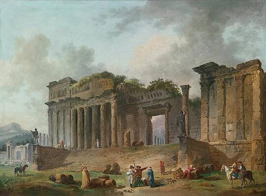 Hubert Robert Painting - An Architectural Capriccio With An Artist Sketching by Hubert Robert