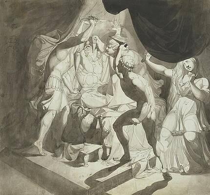 Monochrome Wall Art featuring the drawing An Old Man Murdered By Three Younger Men by Henry Fuseli