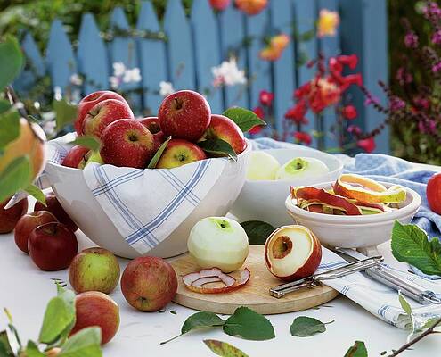 Apples In A Bowl And Peeled Apples Print