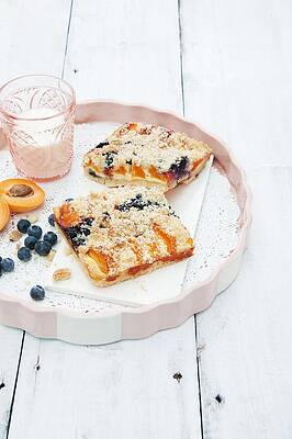 Apricot And Blueberry Cake And A Glass Of Milk Print