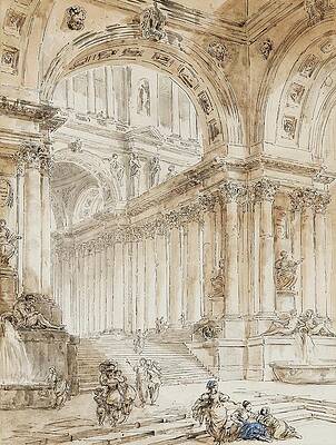 Hubert Robert Painting - Architectural Composition With Portico by Hubert Robert