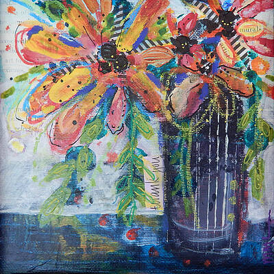 Flower Wall Art featuring the mixed media Artists Murals Floral by Mary Conner