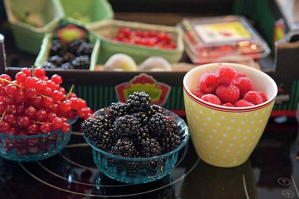 Assorted Berries In Bowls And Packaged In A Crate Print