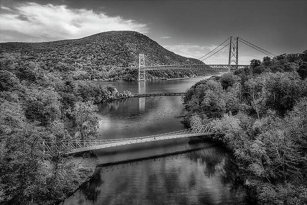 Monochromatic Photograph - Autumn At Bear Mountain Bridge  BW by Susan Candelario