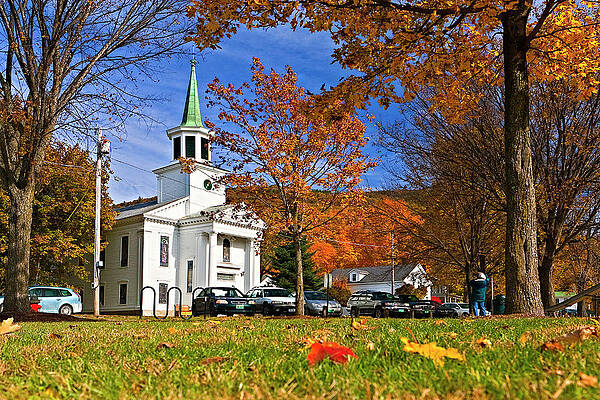 Yellow Wall Art featuring the digital art Autumn Scene, Vermont by Claudia Uripos