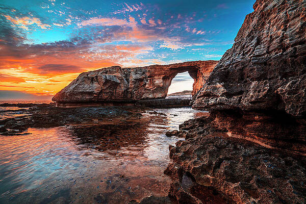 Sunset Digital Art - Azure Window, Dwejra, Gozo, Malta by Alessandro Saffo