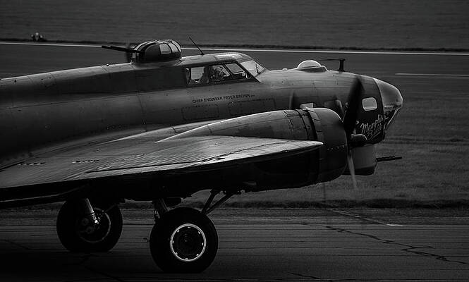Isolate Wall Art featuring the photograph B-17 Sally-B Taxiing Black And White by Scott Lyons