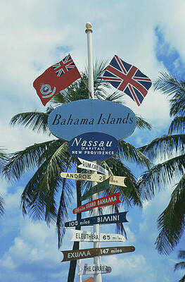 Bahama Islands Signpost with Flags Wall Art