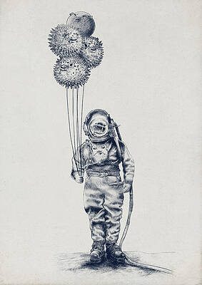 Diver Holding Fish Balloons Wall Art
