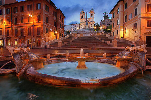 Fountain Wall Art featuring the digital art Barcaccia Fountain, Rome Italy by Simone Pomata
