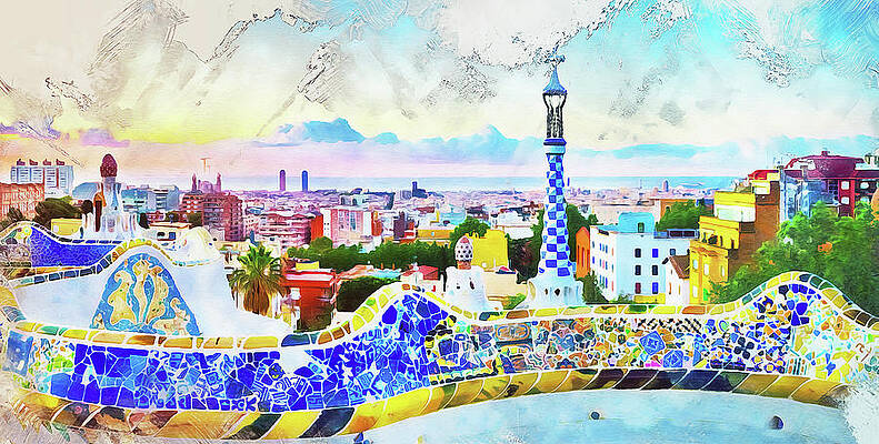 Summer Painting - Barcelona, Parc Guell - 14 by AM FineArtPrints