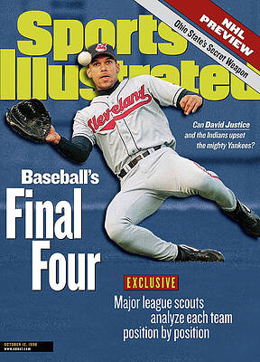 Cleveland Indians Wall Art featuring the photograph Baseballs Final Four Can David Justice And The Indians Sports Illustrated Cover by Sports Illustrated