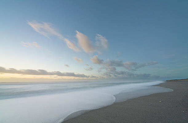 Wall Art featuring the photograph Beach And Surf In Evening,  New Zealand by Eastcott Momatiuk