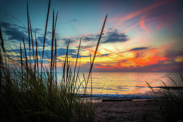 Reflection Wall Art featuring the photograph Beach Grass Sunset by Owen Weber