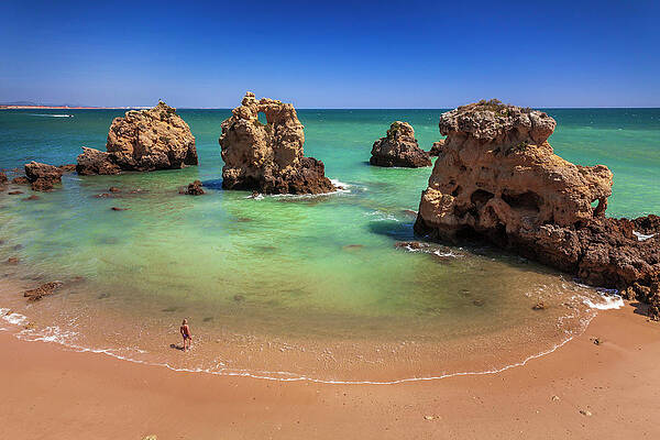 Impressive Wall Art featuring the digital art Beach With Rocks, Faro, Portugal by Olimpio Fantuz