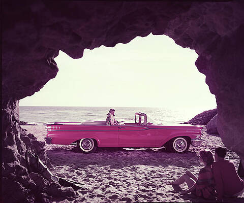 Vintage Car by the Beach Wall Art