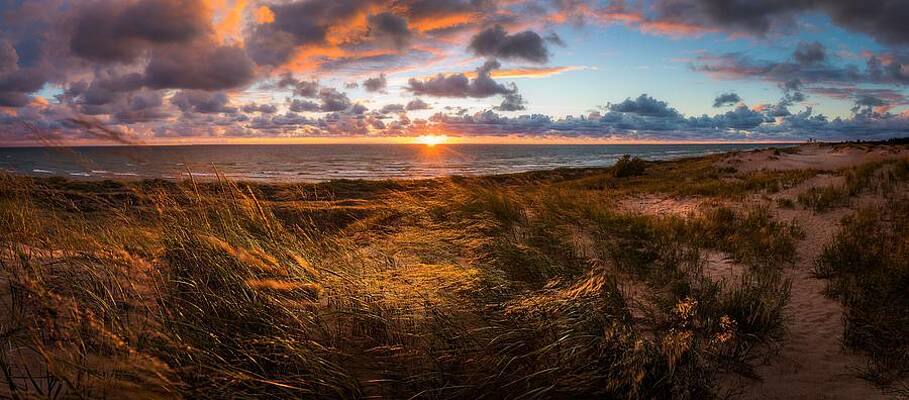 Lake Wall Art featuring the photograph Beachfront Sand Dune Sunset by Owen Weber