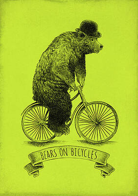 Bear on Bicycle with Bowler Hat Wall Art