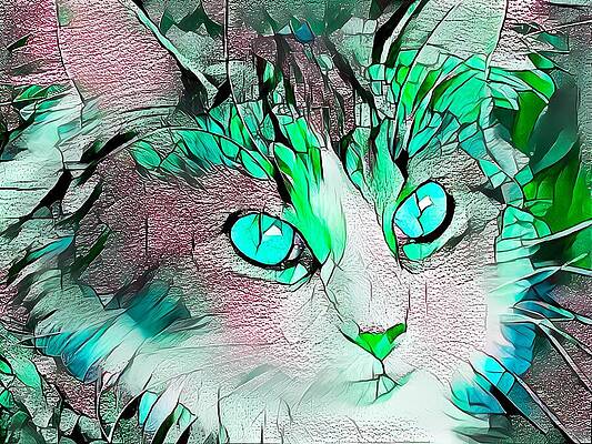 Happy Digital Art - Beautiful Green Stained Glass Kitty by Don Northup