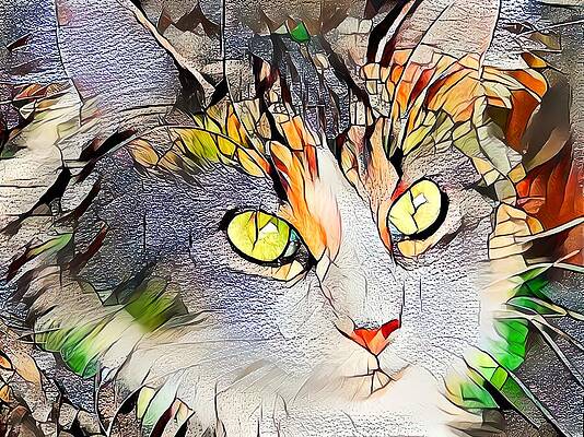 Happy Digital Art - Beautiful Orange Stained Glass Kitty by Don Northup