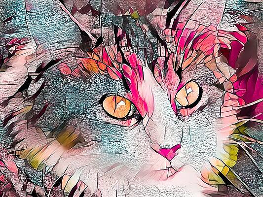 Happy Digital Art - Beautiful Stained Glass Kitty by Don Northup