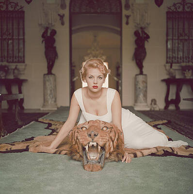 Woman with Tiger Rug Wall Art