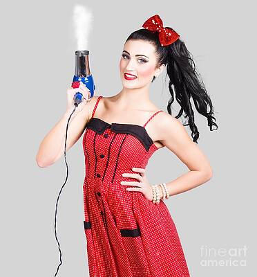 Retro Woman with Hair Dryer Wall Art