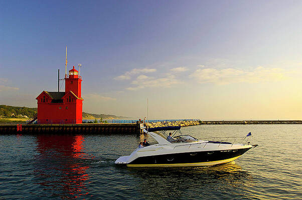 Lighthouse Wall Art featuring the digital art Big Red Lighthouse, Holland, Mi by Heeb Photos