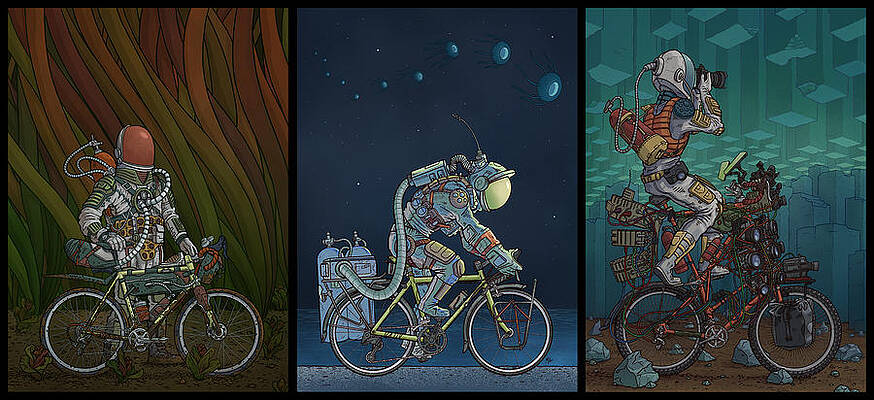 Cosmic Cyclists' Journey Wall Art