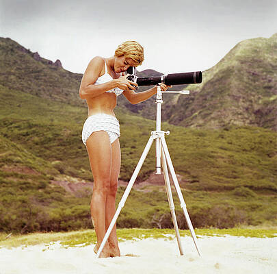 Woman Photographer on Beach Wall Art