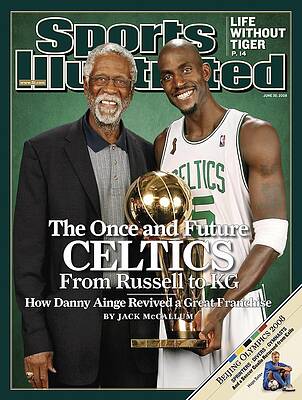 Bill Russell and Kevin Garnett with Trophy Photograph