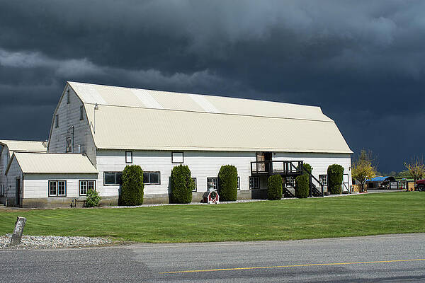 Sky Wall Art featuring the photograph Black Sky White Barn by Tom Cochran
