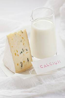 Blue Cheese And Milk With A Sign Reading 'calcium' Print