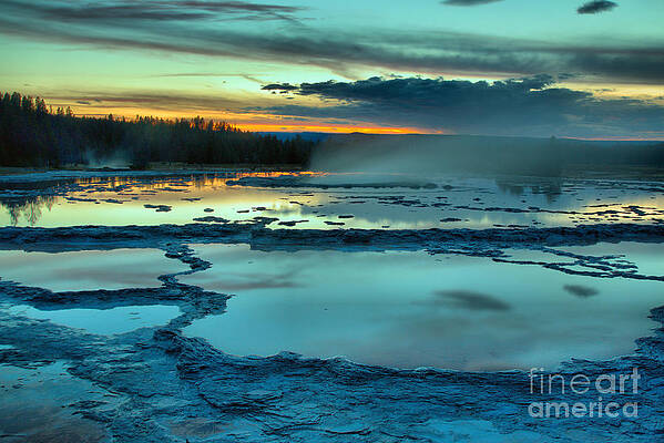 Wilderness Wall Art featuring the photograph Blue Hue Sunset Over Great Fountain Geyser by Adam Jewell