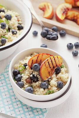 Blueberry And Couscous Salad With Grilled Peach Wedges Print